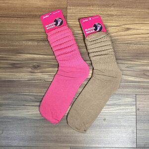 NWT Jackie Slouch Socks Bundle Pink & Tan Retro 80s Scrunch Crew Socks Womens